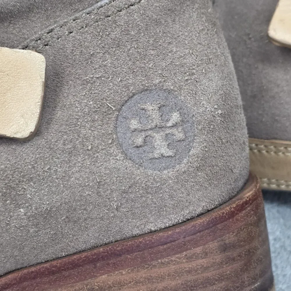 Tory Burch Boots Women's Size 8M Bennie Taupe Suede Leather Short Buckle